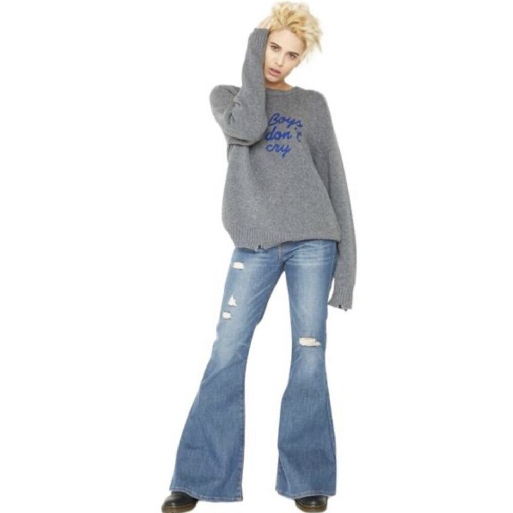 Free People Sandrine Rose Distressed Rose Super Flare High Rise Stretch Sz 31